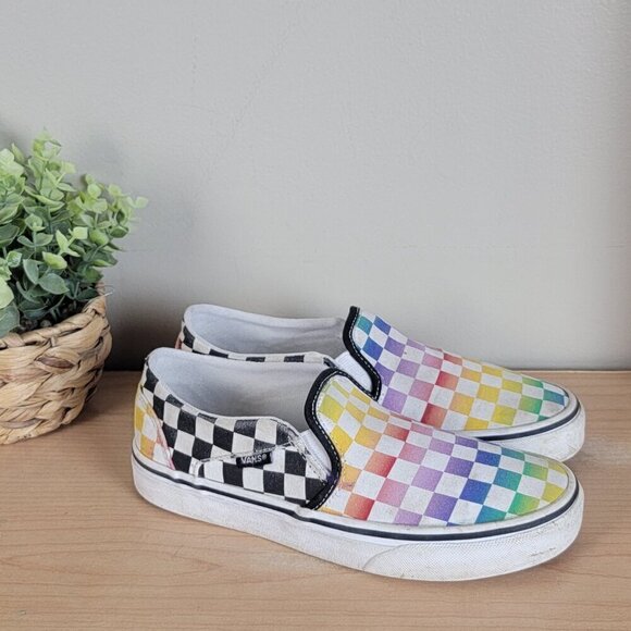 Vans Shoes - Vans 6.5 Asher Slip On Rainbow Authentic Low Top Check Canvas Sneakers